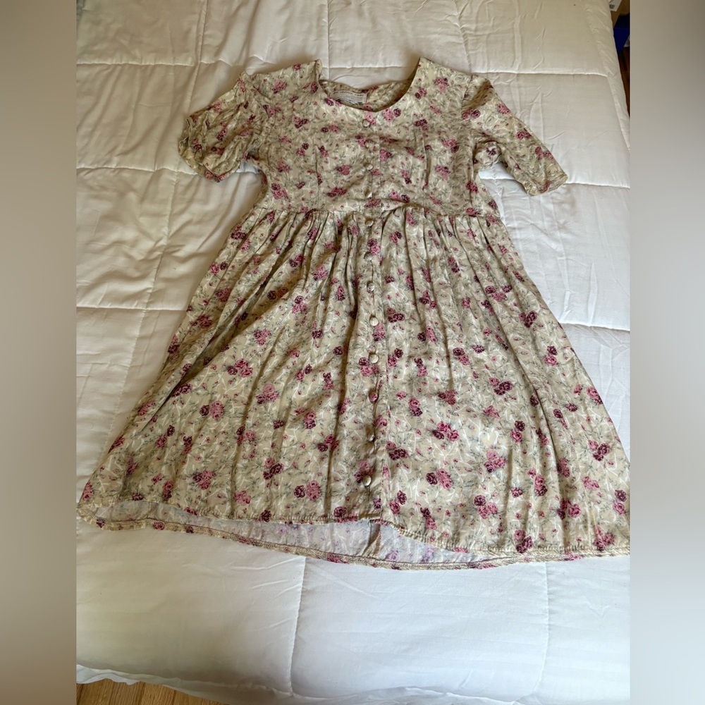 Cream and Pink Puff Sleeve Mini Sundress